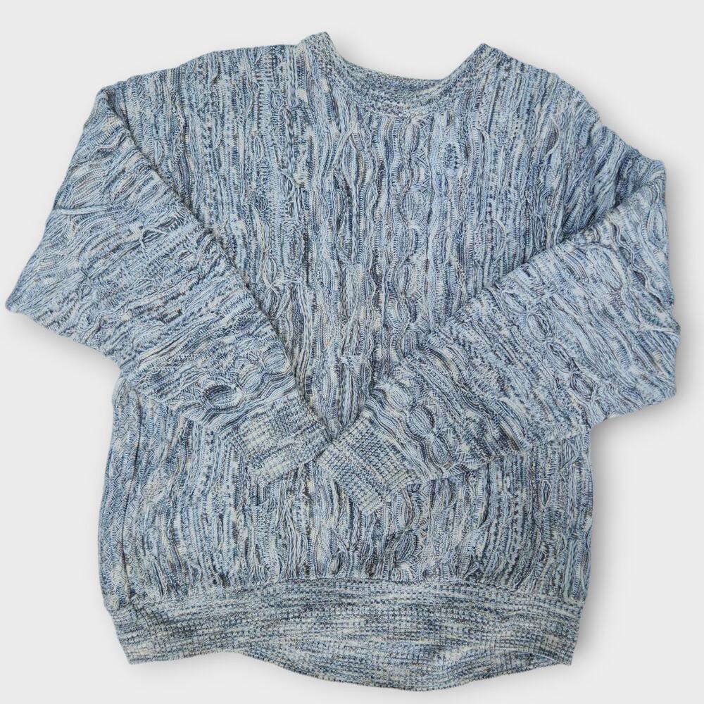 Idea Uomo Sweater Men's XXL Gray 3D Textured Crew Neck Cosby Style VTG 90s *Hole